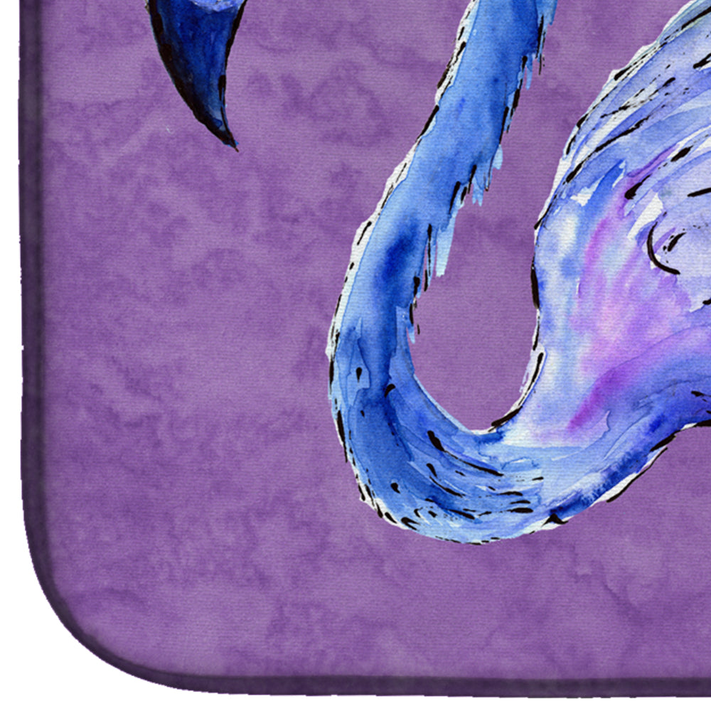 Flamingo on Purple Dish Drying Mat Absorbent Dish Drying Mat Pad for Kitchen Counter Dish Drainer Mat for Countertop, 14 x 21", Multicolor
