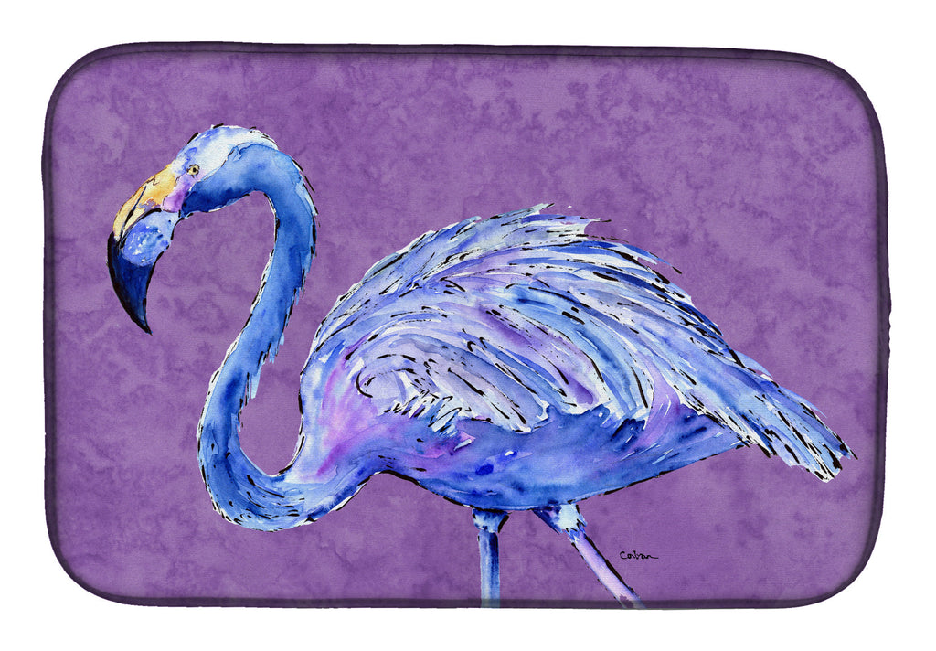 Flamingo on Purple Dish Drying Mat Absorbent Dish Drying Mat Pad for Kitchen Counter Dish Drainer Mat for Countertop, 14 x 21", Multicolor