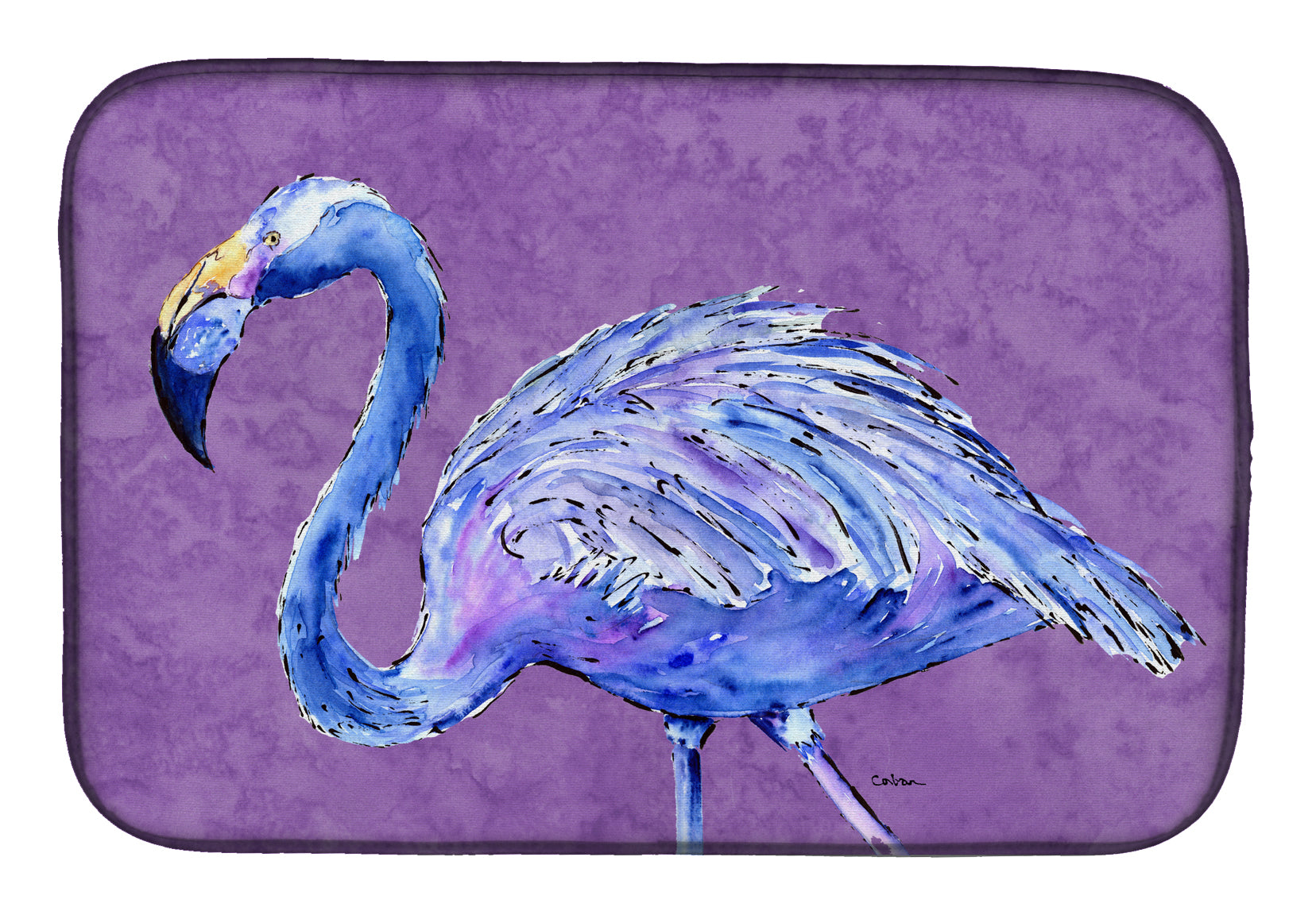 Flamingo on Purple Dish Drying Mat Absorbent Dish Drying Mat Pad for Kitchen Counter Dish Drainer Mat for Countertop, 14 x 21", Multicolor