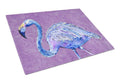 Flamingo on Purple Cutting Board Tempered Glass Kitchen Cutting Surface, Heat Resistant Chopping, Non-Slip Feet, Food Prep & Serving