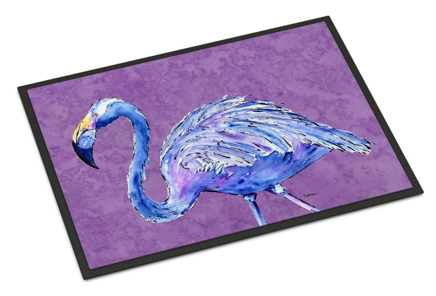 Flamingo on Purple Doormat Indoor Outdoor 18H X 27W Front Door Mat Rugs for Entryway, Non Slip Washable