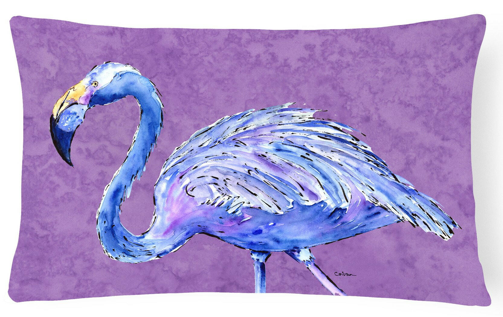 Flamingo on Purple Decorative Throw Pillow 12x16 Indoor Outdoor Accent Cushion, Fabric Cover with Insert for Sofa, Bed, Porch & Living Room