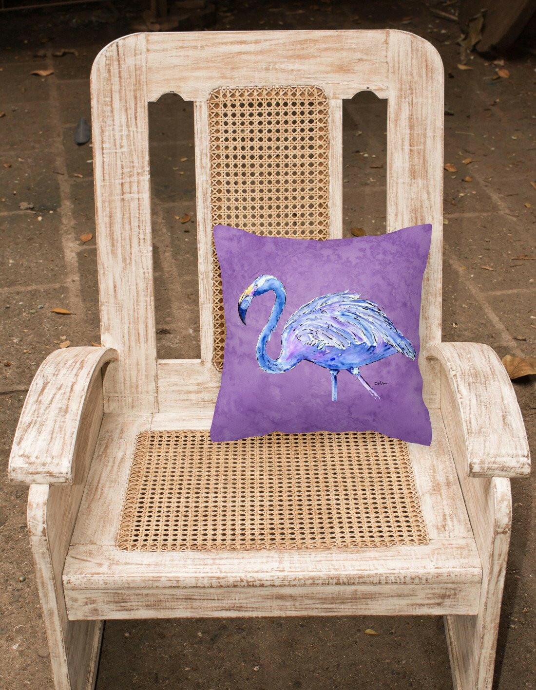 Flamingo on Purple Decorative Throw Pillow 14x14 Indoor Outdoor Accent Cushion, Fabric Cover with Insert for Sofa, Bed, Porch & Living Room