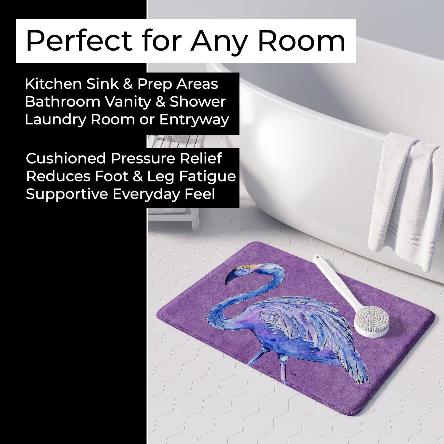 Flamingo on Purple Memory Foam Kitchen Mat Machine Washable Anti-Fatigue Cushion Comfort Bath or Kitchen Rug
