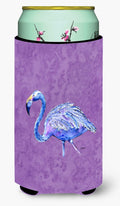 Flamingo on Purple Tall Boy Hugger Can Cooler Sleeve Machine Washable Drink Collapsible Insulator Beverage Insulated Holder