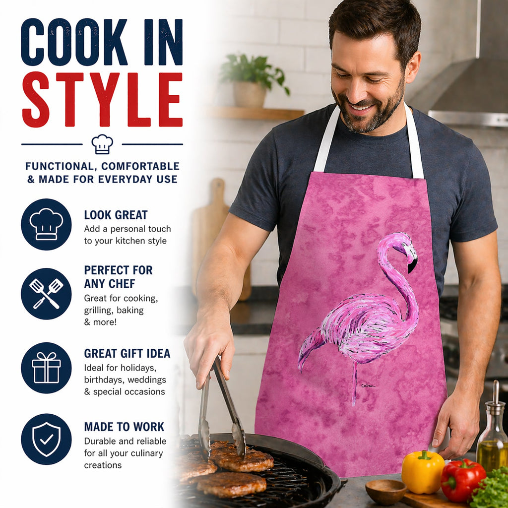 Flamingo on Pink Apron Cooking Kitchen Server Baking Crafts Gardening for Adult Women Men, Unisex, Large, Multicolor