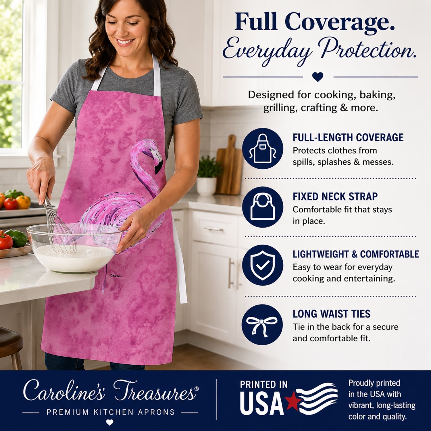 Flamingo on Pink Apron Cooking Kitchen Server Baking Crafts Gardening for Adult Women Men, Unisex, Large, Multicolor