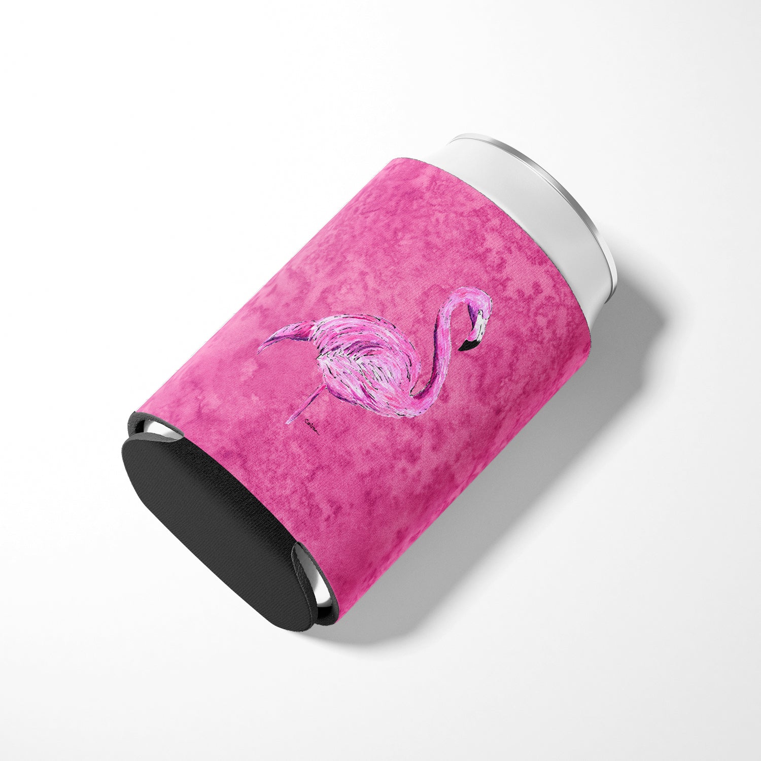 Flamingo on Pink Can or Bottle Hugger Cooler Sleeve for Standard 12 oz Cans, Insulated Foam Beer & Soda Can Hugger Reusable