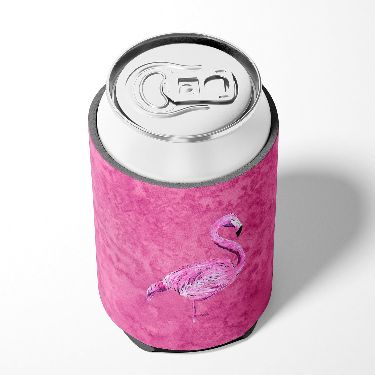 Flamingo on Pink Can or Bottle Hugger Cooler Sleeve for Standard 12 oz Cans, Insulated Foam Beer & Soda Can Hugger Reusable