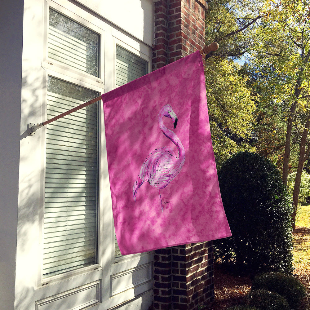 Flamingo on Pink House Flag 28x40 Porch Sleeve Pole Decorative Outside Yard Banner Artwork Wall Hanging, Polyester