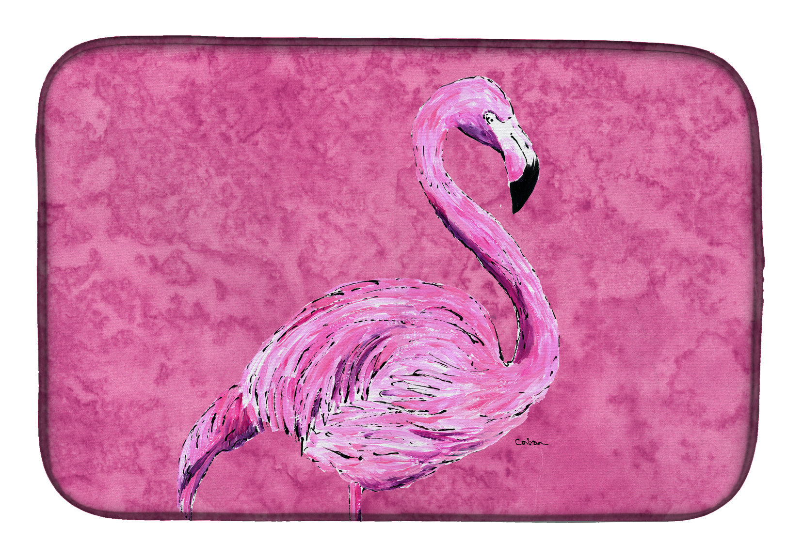 Flamingo on Pink Dish Drying Mat Absorbent Dish Drying Mat Pad for Kitchen Counter Dish Drainer Mat for Countertop, 14 x 21", Multicolor
