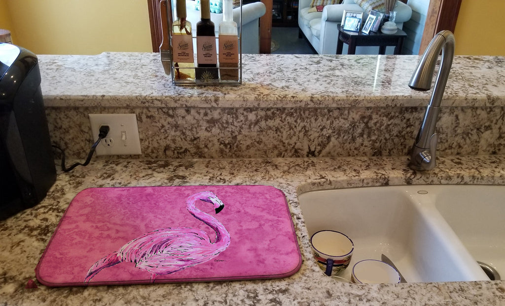 Flamingo on Pink Dish Drying Mat Absorbent Dish Drying Mat Pad for Kitchen Counter Dish Drainer Mat for Countertop, 14 x 21", Multicolor