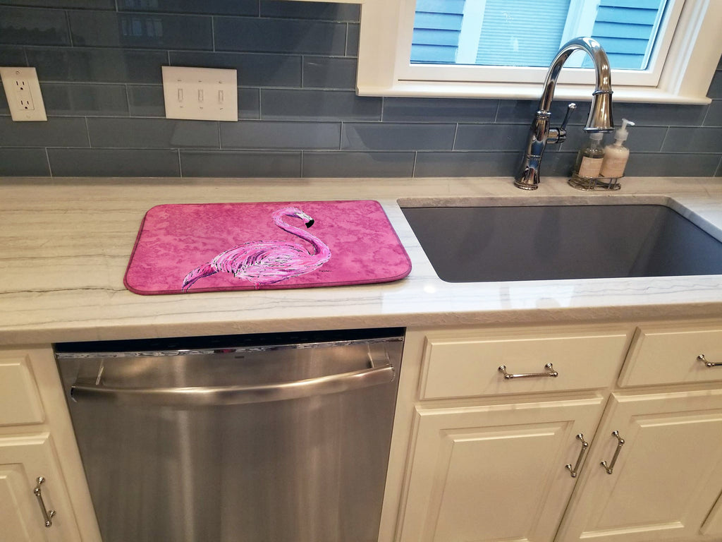 Flamingo on Pink Dish Drying Mat Absorbent Dish Drying Mat Pad for Kitchen Counter Dish Drainer Mat for Countertop, 14 x 21", Multicolor