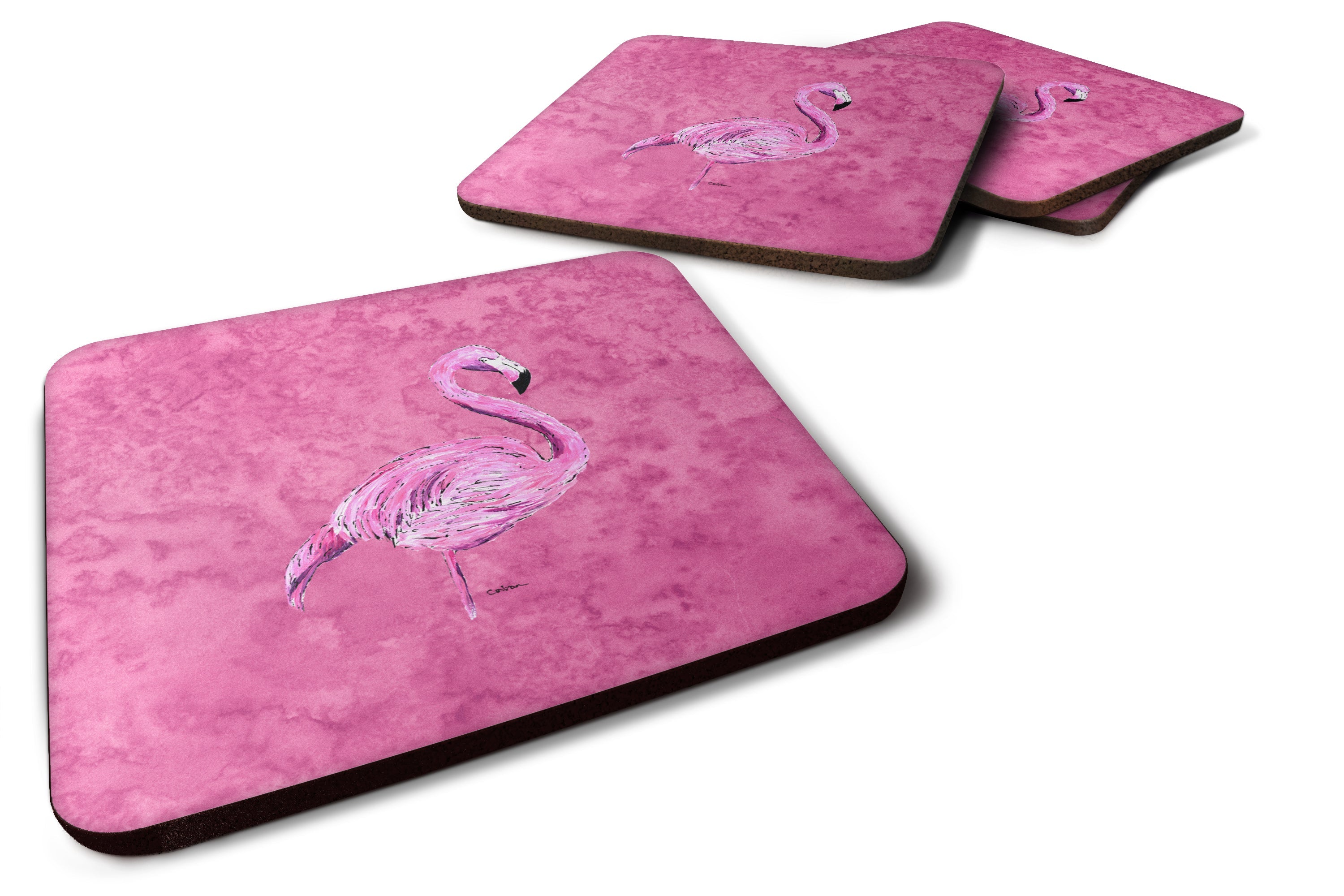 Flamingo on Pink Foam Coasters Set of 4 Cup Coasters for Indoor Outdoor, Tabletop Protection, Anti Slip, Mouse pad Material