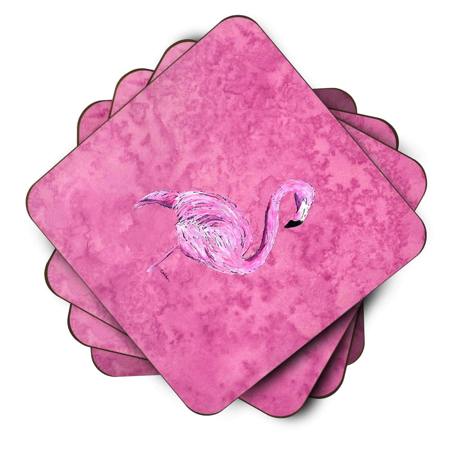 Flamingo on Pink Foam Coasters Set of 4 Cup Coasters for Indoor Outdoor, Tabletop Protection, Anti Slip, Mouse pad Material