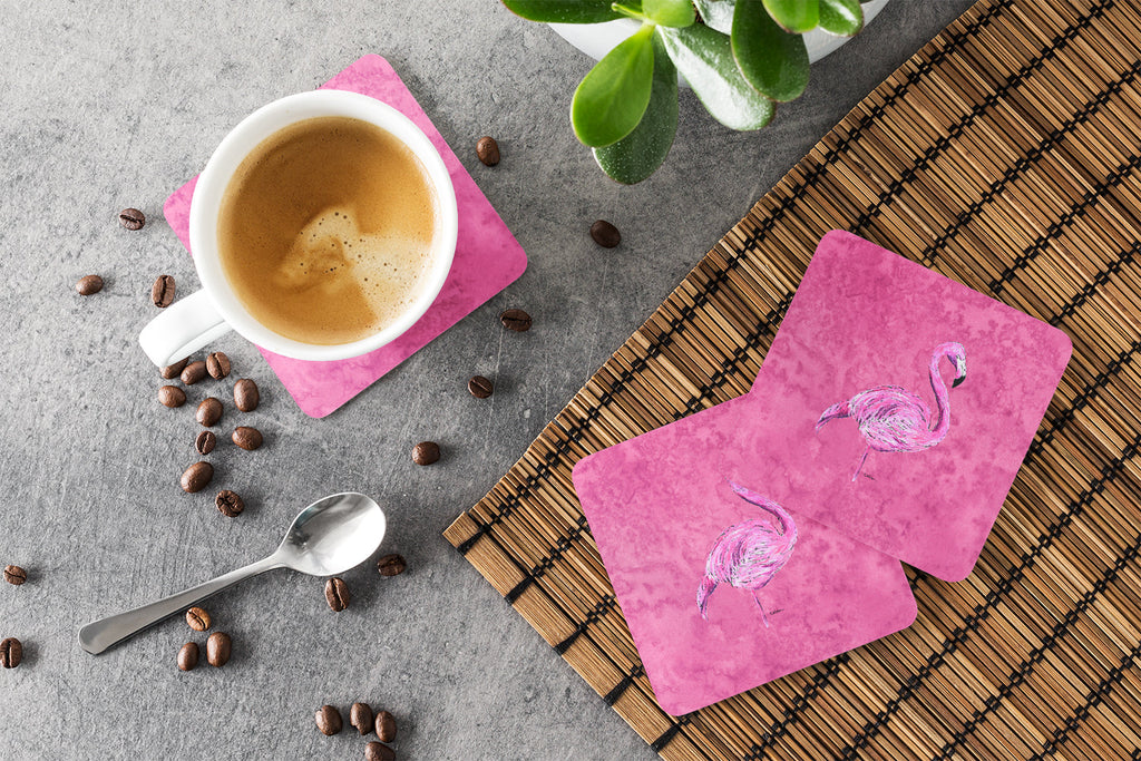 Flamingo on Pink Foam Coasters Set of 4 Cup Coasters for Indoor Outdoor, Tabletop Protection, Anti Slip, Mouse pad Material
