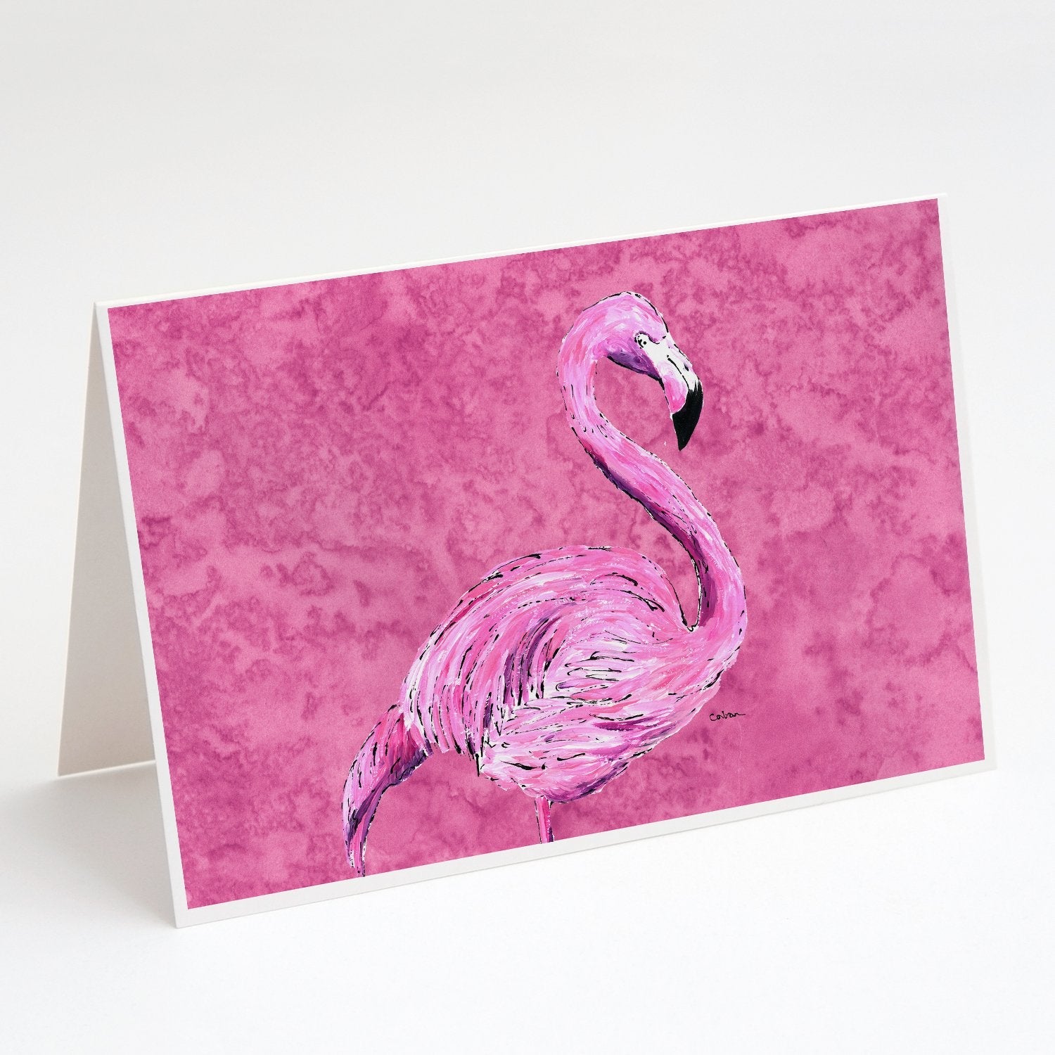 Flamingo on Pink Greeting Cards Pack of 8 Blank Cards with Envelopes Whimsical A7 Size 5x7
