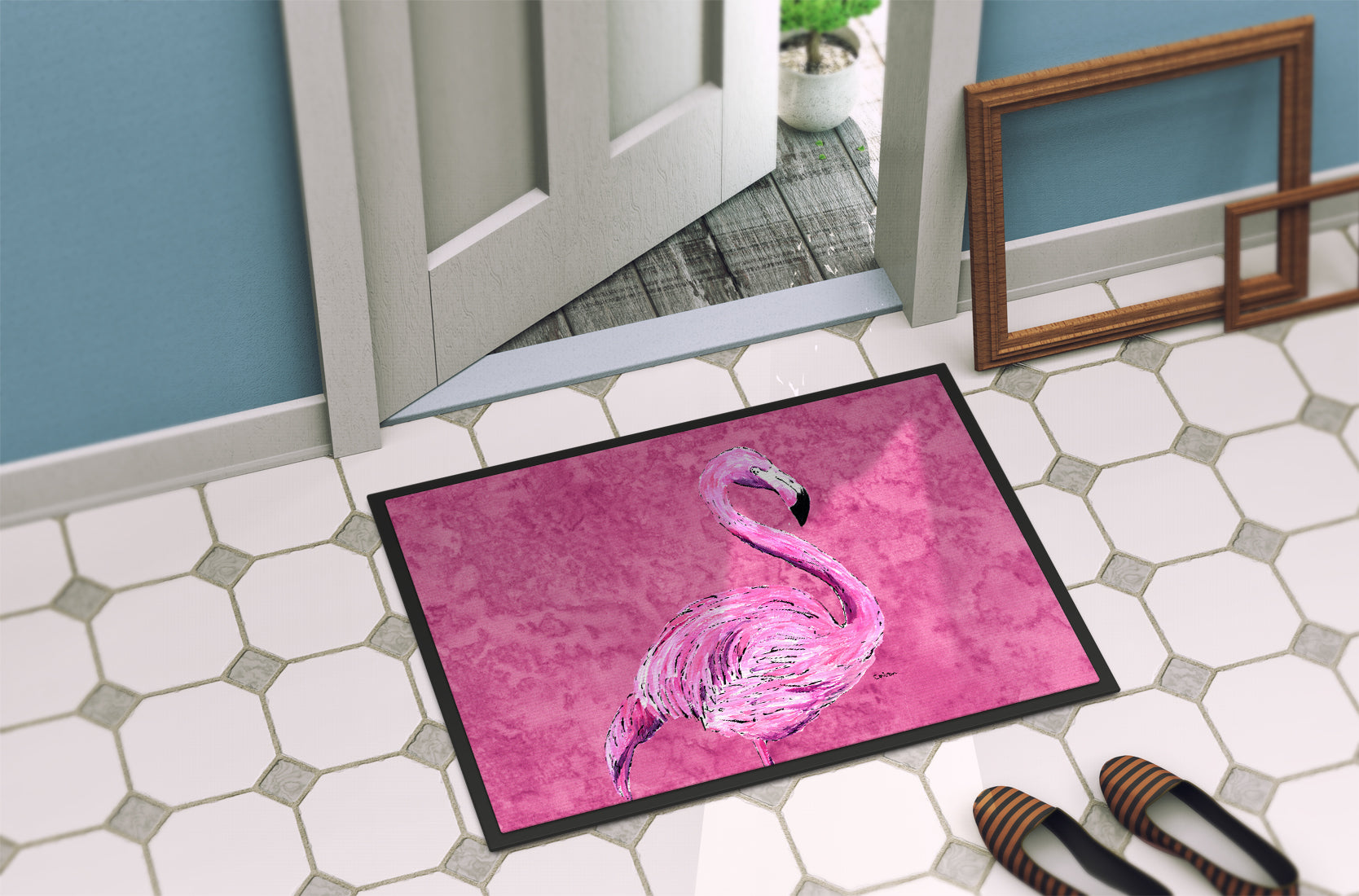 Flamingo on Pink Doormat Indoor Outdoor 24H X 36W Front Door Mat Rugs for Entryway, Non Slip Washable Low Pile,