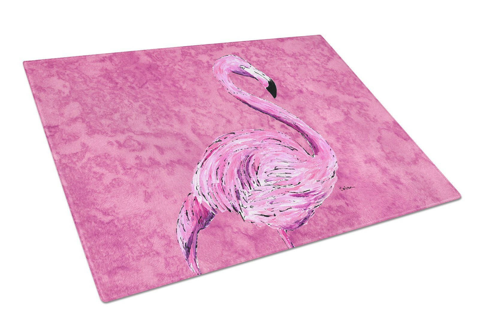 Flamingo on Pink Cutting Board Tempered Glass Kitchen Cutting Surface, Heat Resistant Chopping, Non-Slip Feet, Food Prep & Serving