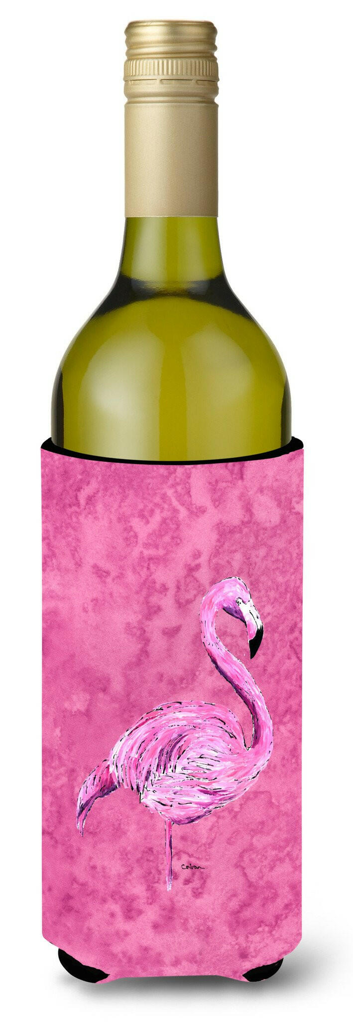 Flamingo on Pink Wine Bottle Hugger Gift Sleeve for Standard 750 ml Bottles, Insulated Reusable Also Fits Mini Shot & Pint Bottles