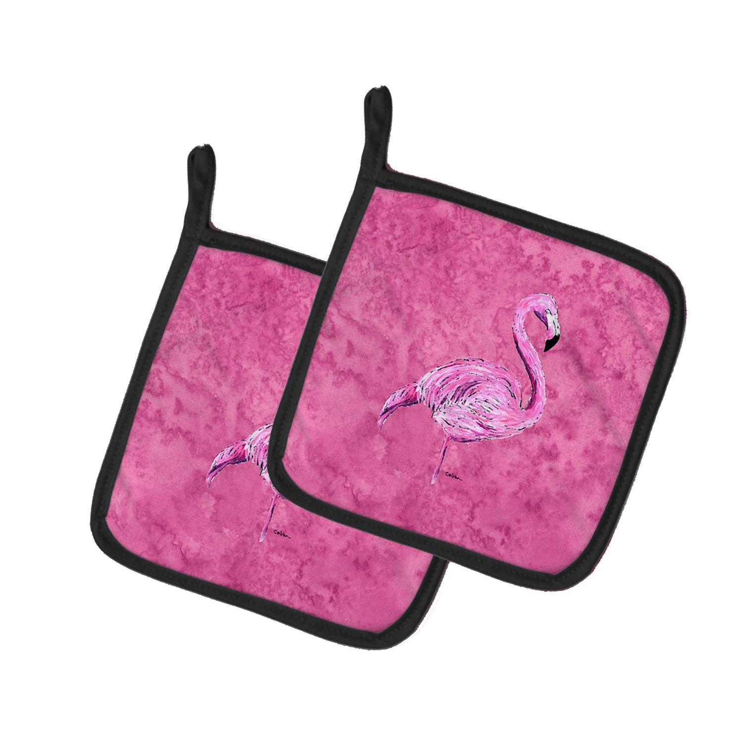 Flamingo on Pink Pot Holder Set of 2 Heat Resistant Quilted Hot Pads 7.5 x 7.5 Inch, Insulated Kitchen Trivets for Cooking & Baking