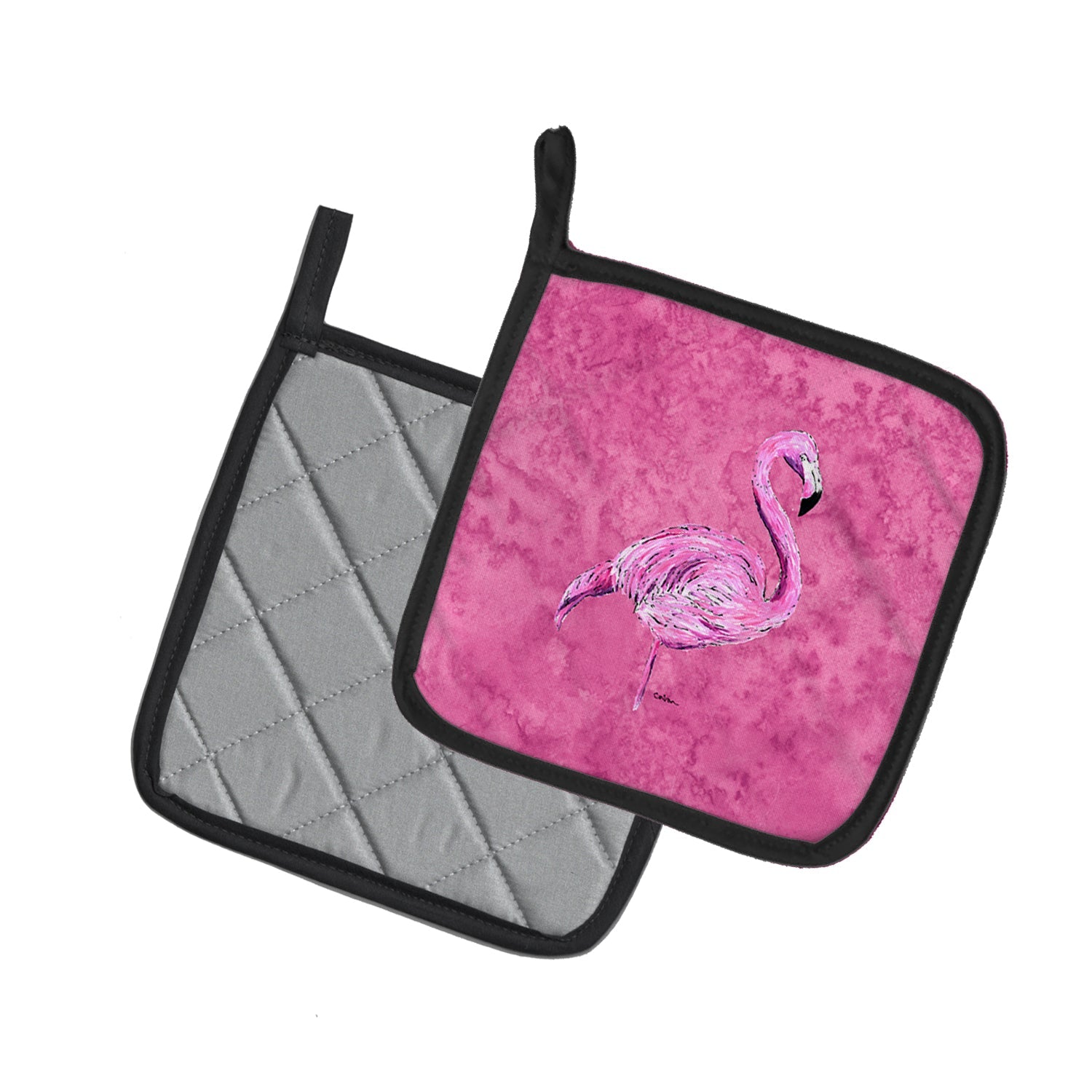 Flamingo on Pink Pot Holder Set of 2 Heat Resistant Quilted Hot Pads 7.5 x 7.5 Inch, Insulated Kitchen Trivets for Cooking & Baking