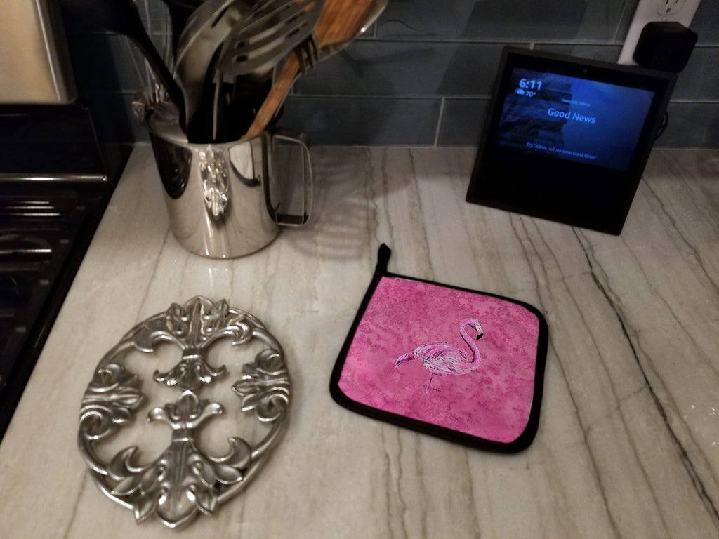 Flamingo on Pink Pot Holder Set of 2 Heat Resistant Quilted Hot Pads 7.5 x 7.5 Inch, Insulated Kitchen Trivets for Cooking & Baking