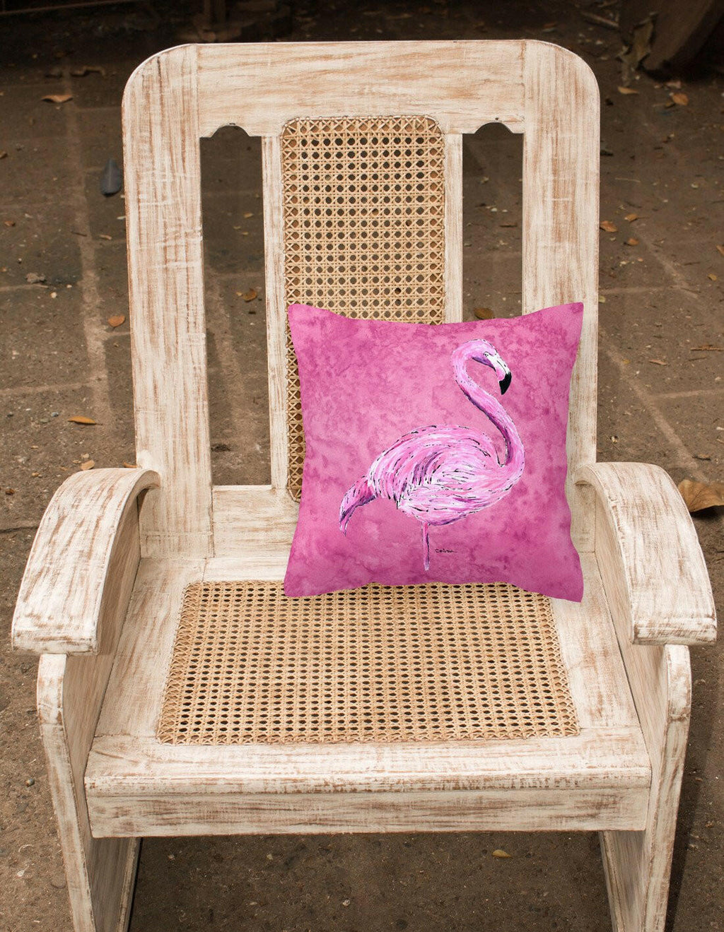 Flamingo on Pink Decorative Throw Pillow 14x14 Indoor Outdoor Accent Cushion, Fabric Cover with Insert for Sofa, Bed, Porch & Living Room