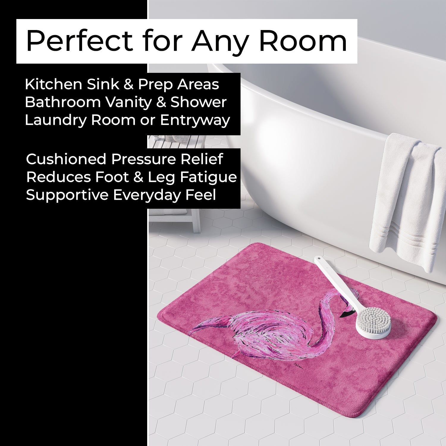 Flamingo on Pink Memory Foam Kitchen Mat Machine Washable Anti-Fatigue Cushion Comfort Bath or Kitchen Rug