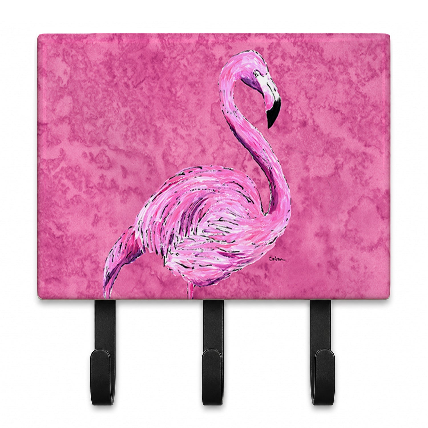 Flamingo on Pink Leash or Key Holder Wall Hooks, Coat Rack Wall Mount, for Hanging Keys, Towels, Aprons, Leashes