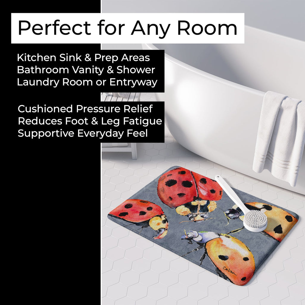 Lady Bug Multiple Memory Foam Kitchen Mat Machine Washable Anti-Fatigue Cushion Comfort Bath or Kitchen Rug