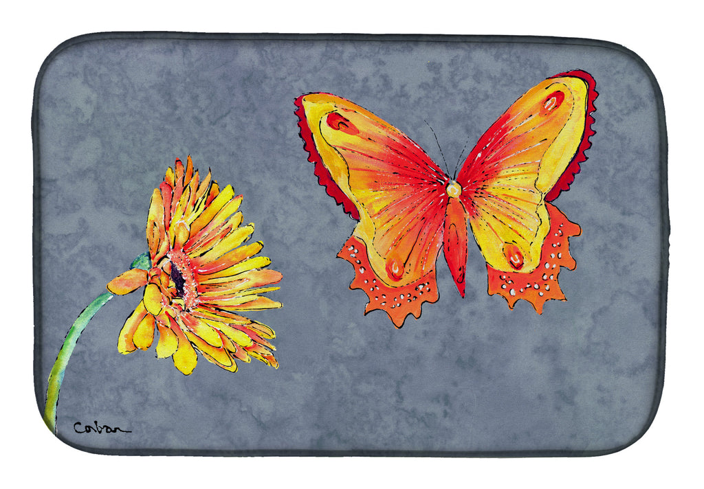 Gerber Daisy and Buttefly Dish Drying Mat Absorbent Dish Drying Mat Pad for Kitchen Counter Dish Drainer Mat for Countertop, 14 x 21", Multicolor