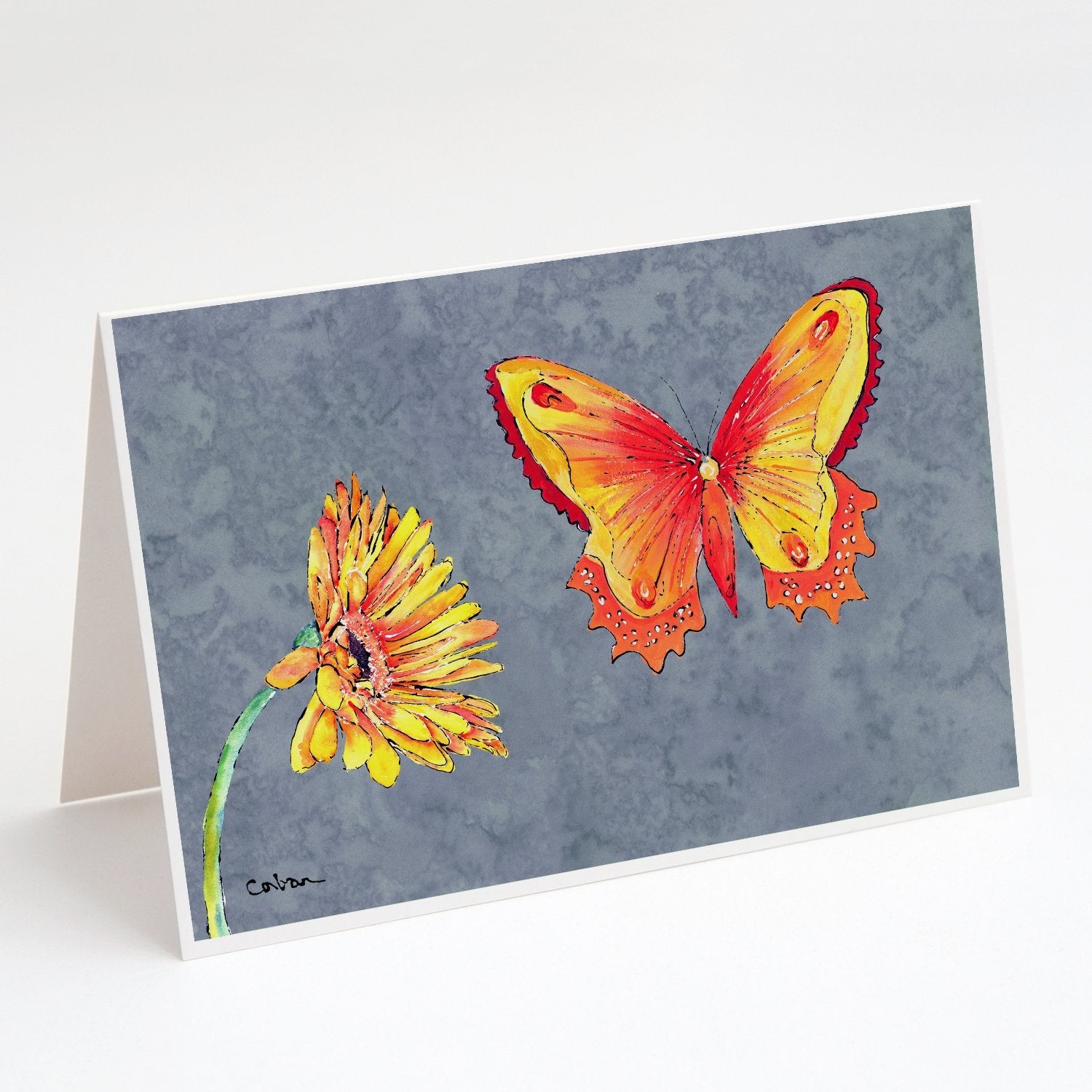 Gerber Daisy and Buttefly Greeting Cards Pack of 8 Blank Cards with Envelopes Whimsical A7 Size 5x7