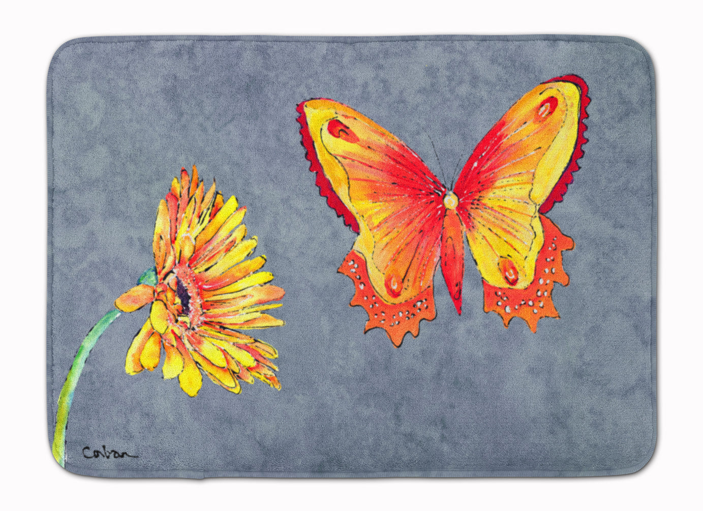 Gerber Daisy and Buttefly Memory Foam Kitchen Mat Machine Washable Anti-Fatigue Cushion Comfort Bath or Kitchen Rug