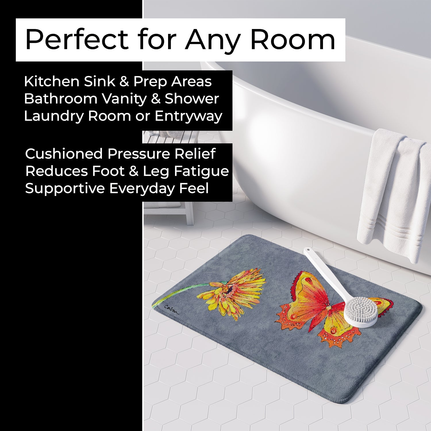 Gerber Daisy and Buttefly Memory Foam Kitchen Mat Machine Washable Anti-Fatigue Cushion Comfort Bath or Kitchen Rug