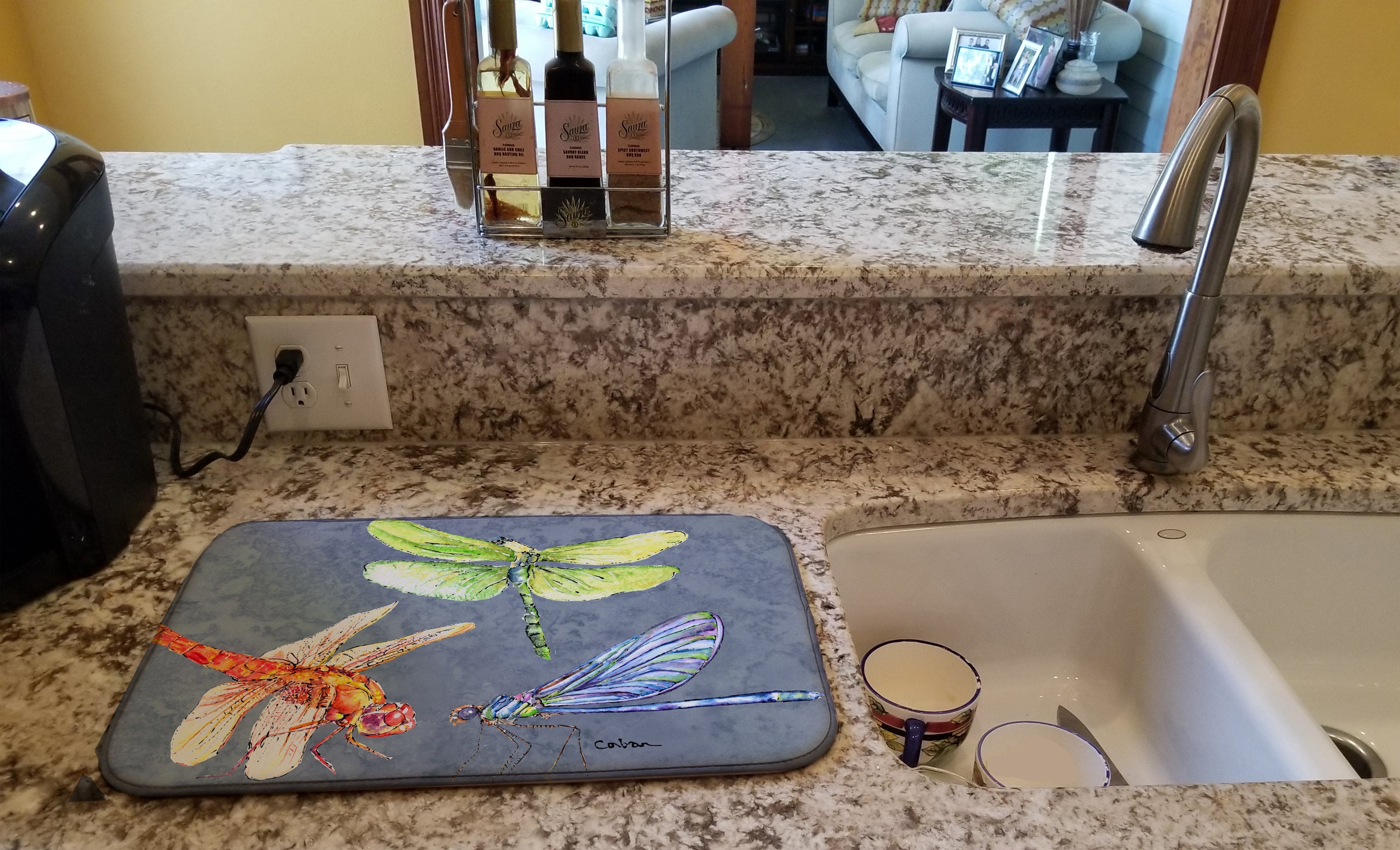 Dragonfly Times Three Dish Drying Mat Absorbent Dish Drying Mat Pad for Kitchen Counter Dish Drainer Mat for Countertop, 14 x 21", Multicolor