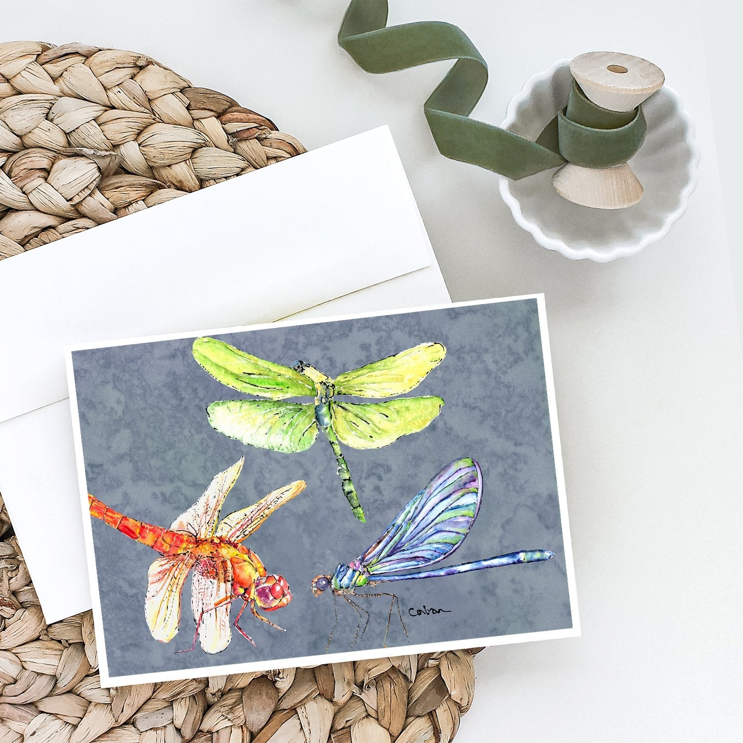 Dragonfly Times Three Greeting Cards Pack of 8 Blank Cards with Envelopes Whimsical A7 Size 5x7
