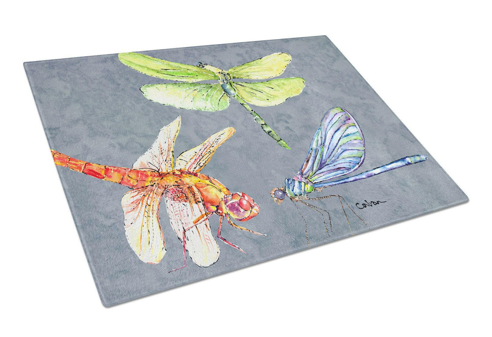 Dragonfly Times Three Cutting Board Tempered Glass Kitchen Cutting Surface, Heat Resistant Chopping, Non-Slip Feet, Food Prep & Serving