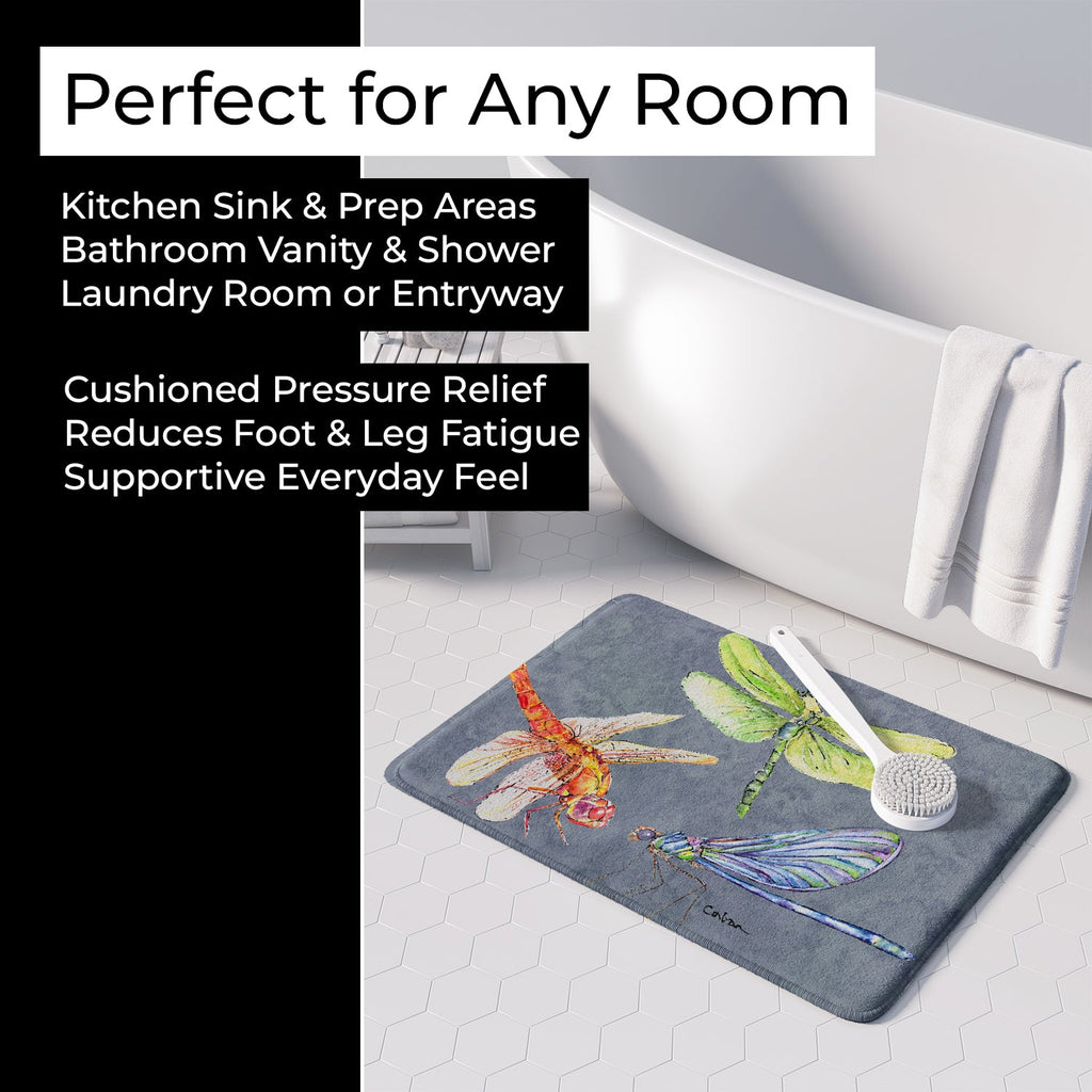 Dragonfly Times Three Memory Foam Kitchen Mat Machine Washable Anti-Fatigue Cushion Comfort Bath or Kitchen Rug