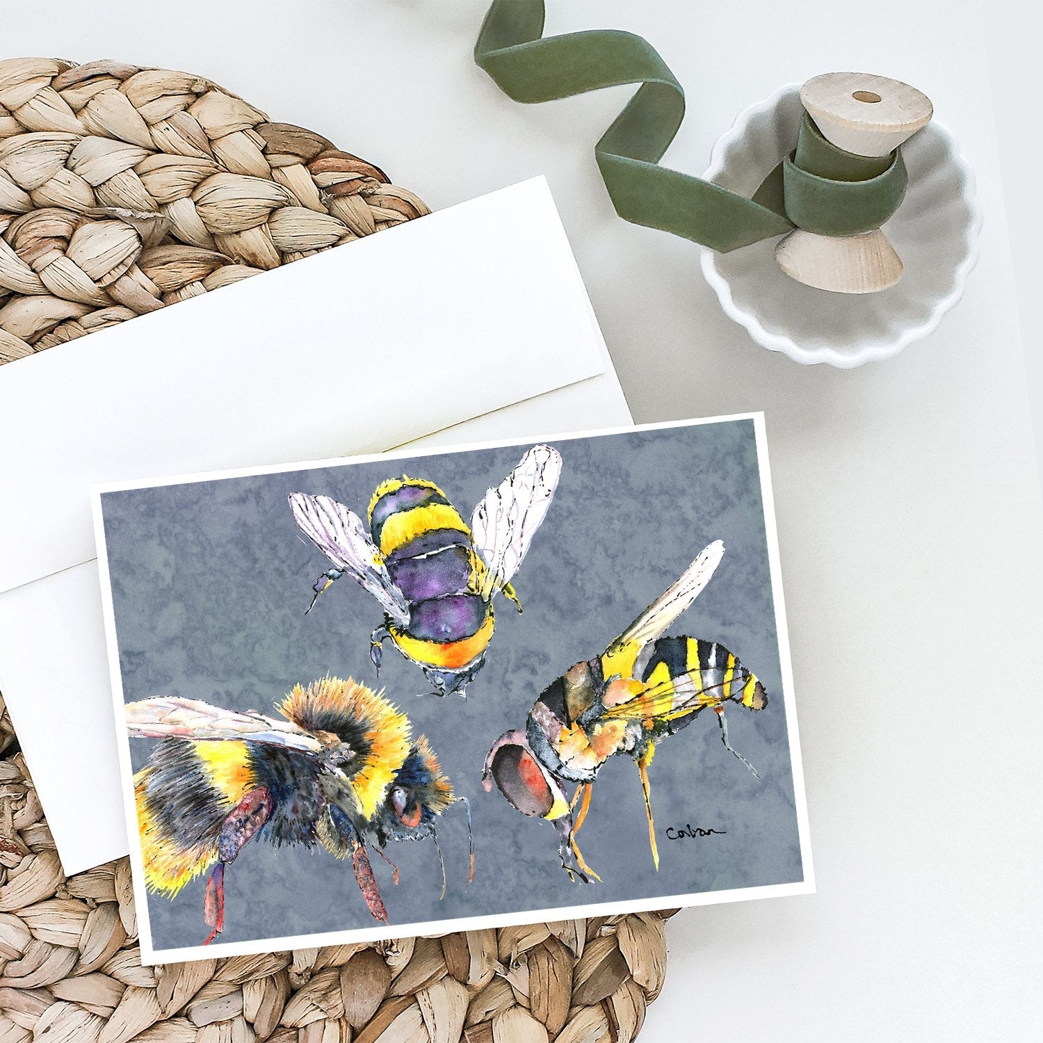 Bee Bees Times Three Greeting Cards Pack of 8 Blank Cards with Envelopes Whimsical A7 Size 5x7