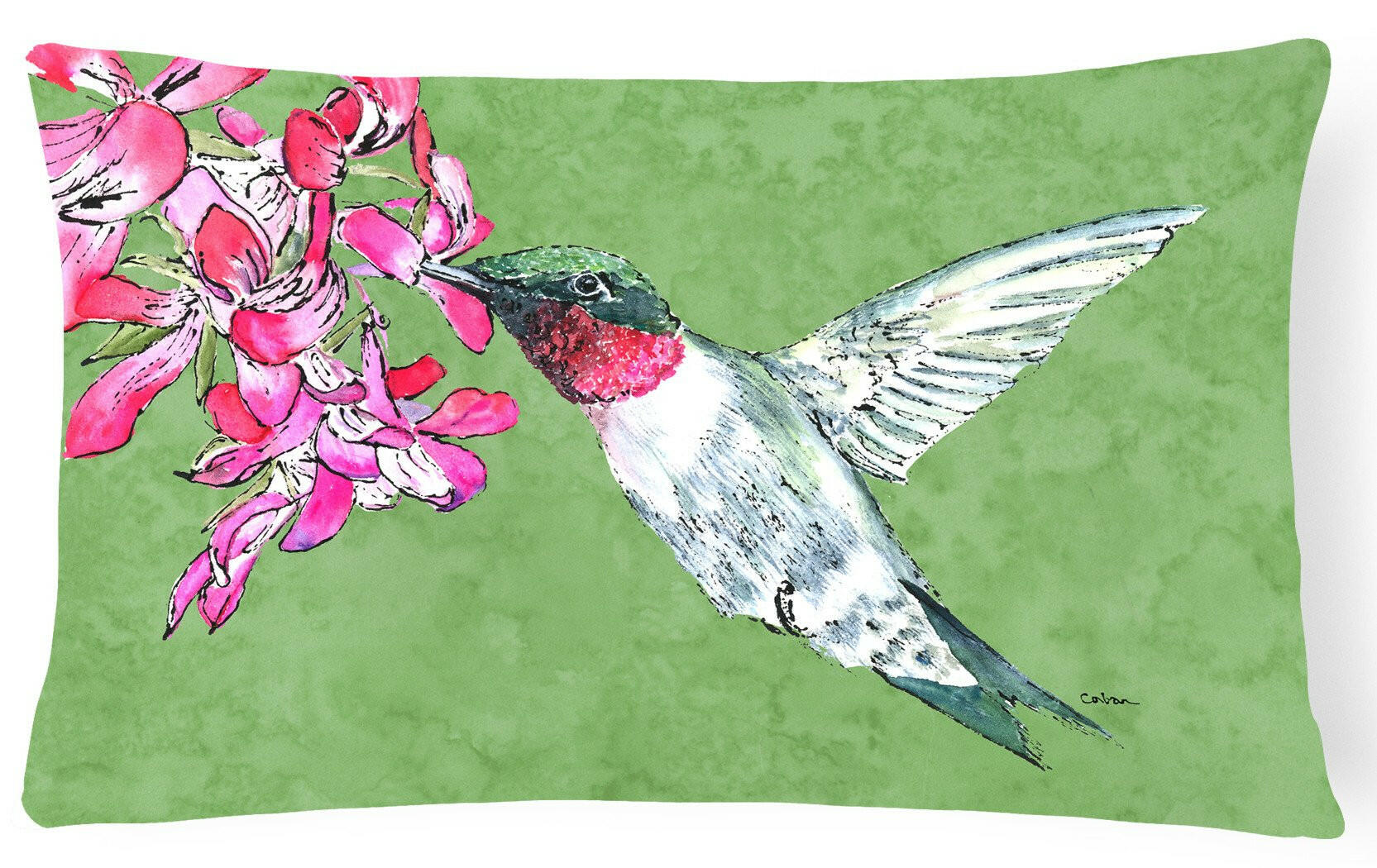 Hummingbird Decorative Throw Pillow 12x16 Indoor Outdoor Accent Cushion, Fabric Cover with Insert for Sofa, Bed, Porch & Living Room