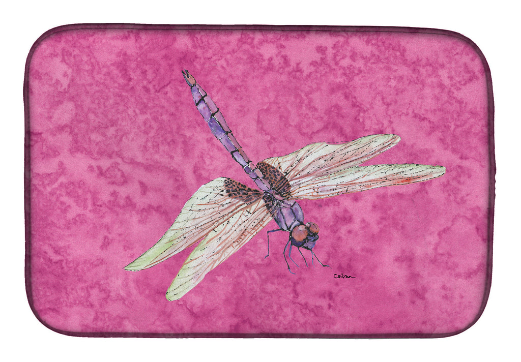 Dragonfly on Pink Dish Drying Mat Absorbent Dish Drying Mat Pad for Kitchen Counter Dish Drainer Mat for Countertop, 14 x 21", Multicolor