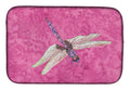 Dragonfly on Pink Dish Drying Mat Absorbent Dish Drying Mat Pad for Kitchen Counter Dish Drainer Mat for Countertop, 14 x 21", Multicolor