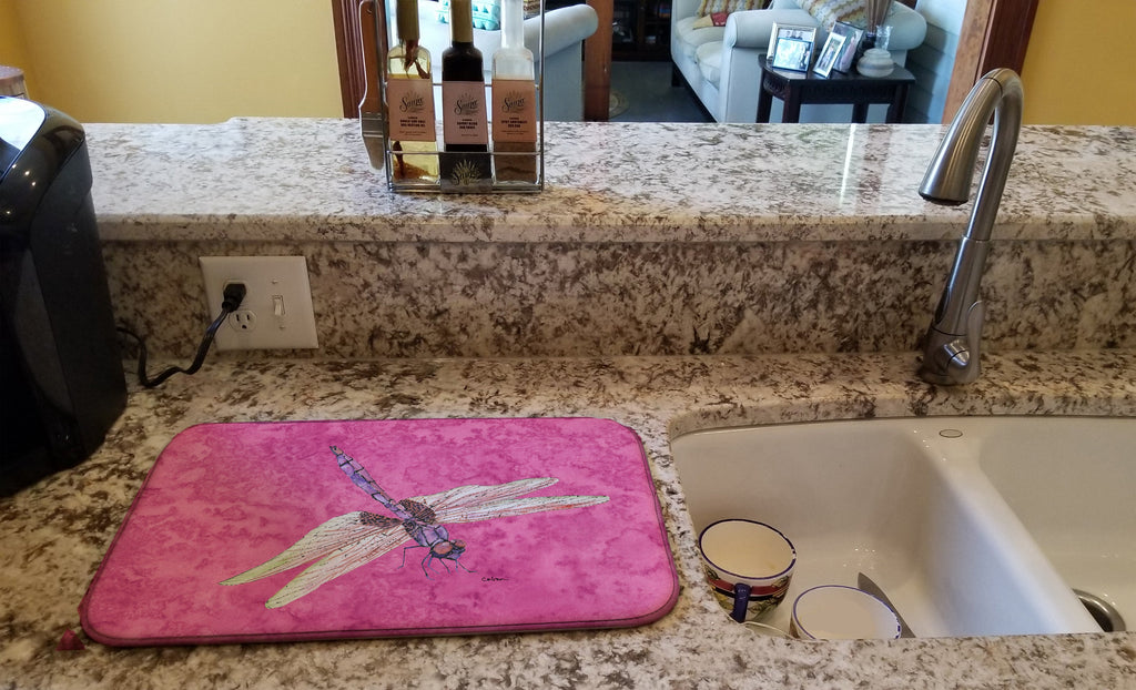 Dragonfly on Pink Dish Drying Mat Absorbent Dish Drying Mat Pad for Kitchen Counter Dish Drainer Mat for Countertop, 14 x 21", Multicolor