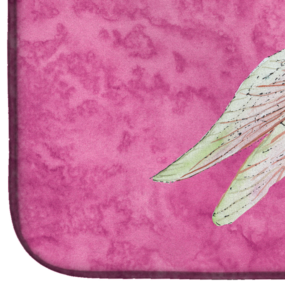 Dragonfly on Pink Dish Drying Mat Absorbent Dish Drying Mat Pad for Kitchen Counter Dish Drainer Mat for Countertop, 14 x 21", Multicolor