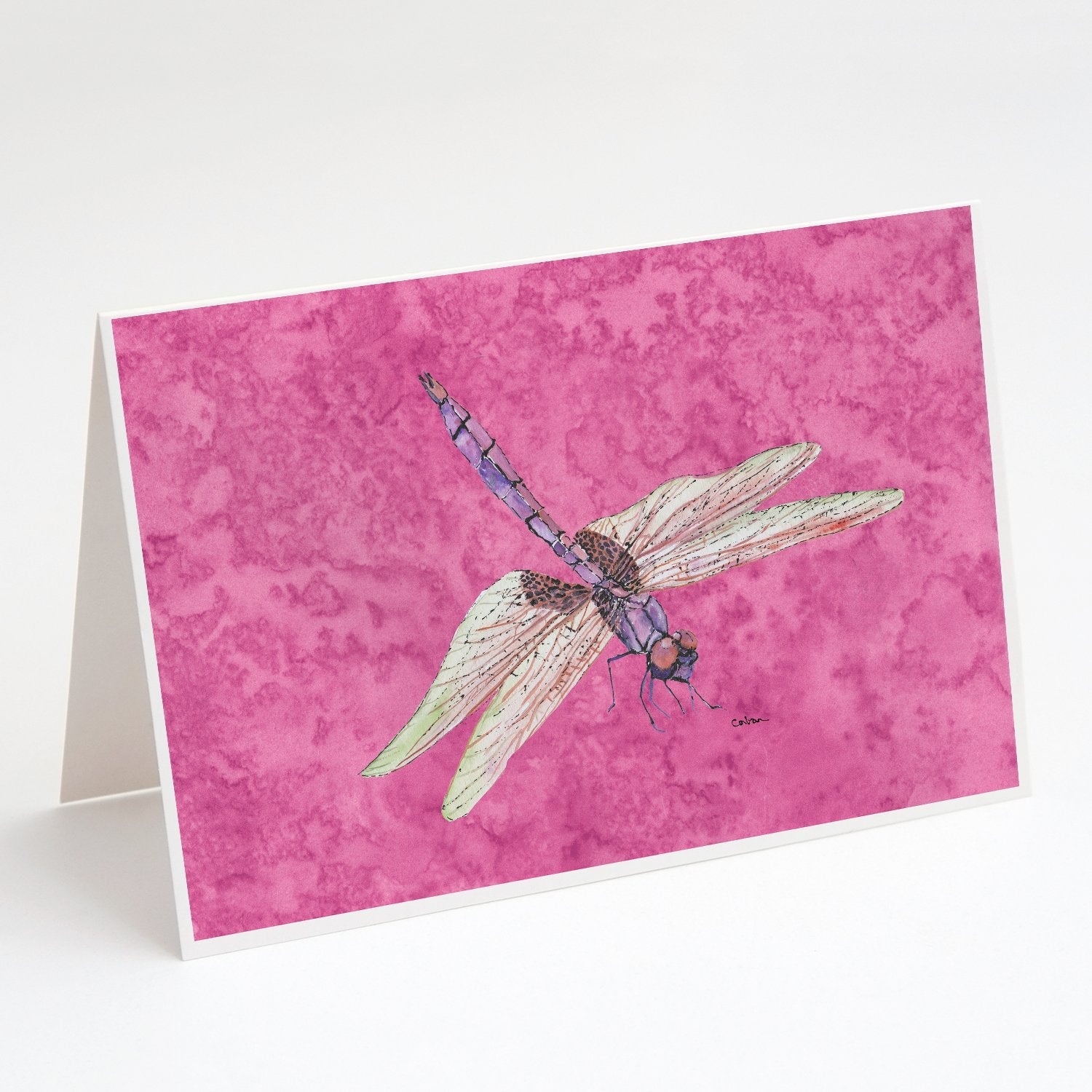 Dragonfly on Pink Greeting Cards Pack of 8 Blank Cards with Envelopes Whimsical A7 Size 5x7