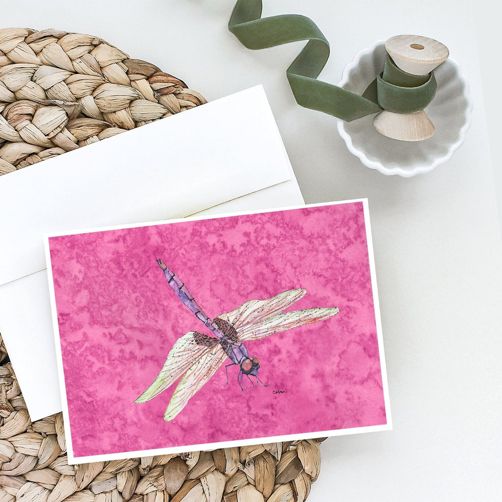 Dragonfly on Pink Greeting Cards Pack of 8 Blank Cards with Envelopes Whimsical A7 Size 5x7