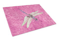 Dragonfly on Pink Cutting Board Tempered Glass Kitchen Cutting Surface, Heat Resistant Chopping, Non-Slip Feet, Food Prep & Serving