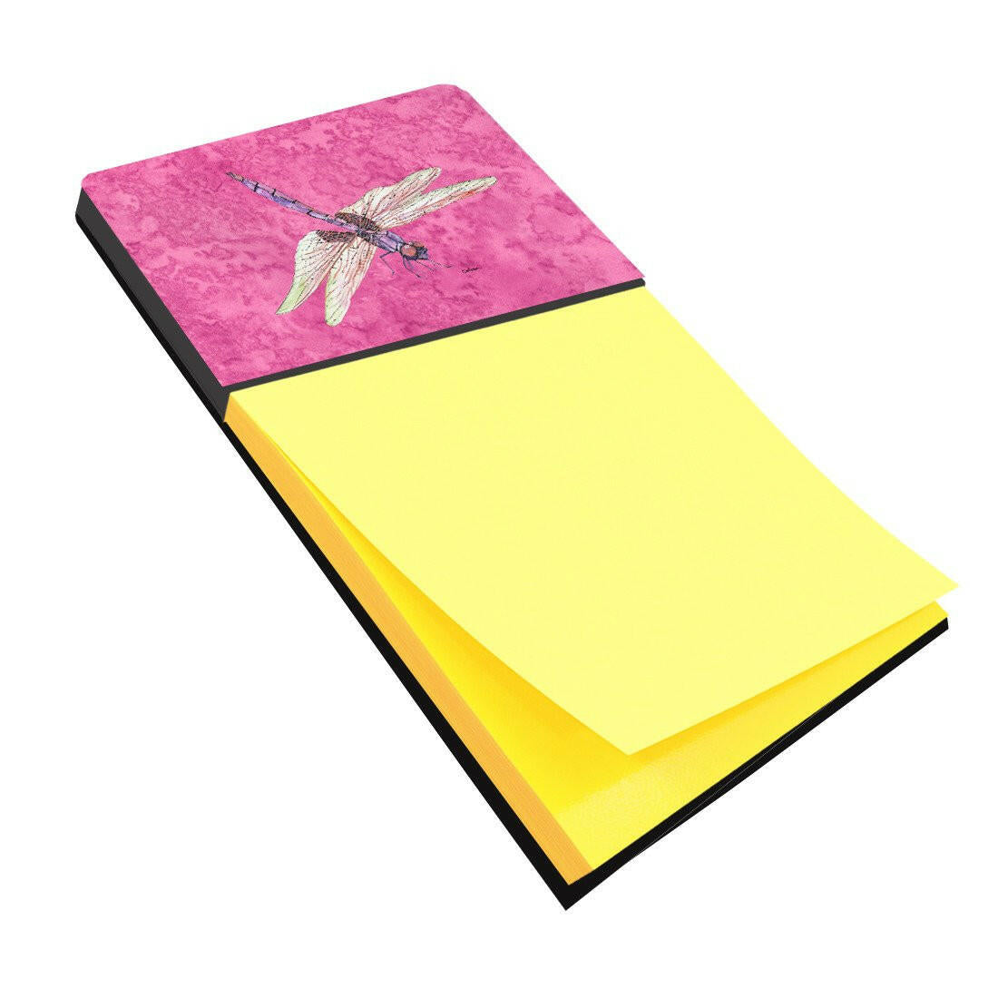 Dragonfly on Pink Watercolor Sticky Note Holder Refillable Dispenser Desk Accessory 3x3 Pad Gift