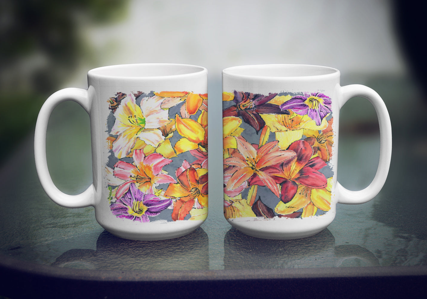 Day Lillies Ceramic Coffee Mug 15 oz Decorative Large C Handle Mug Cup for Tea, Cocoa Hot Chocolate